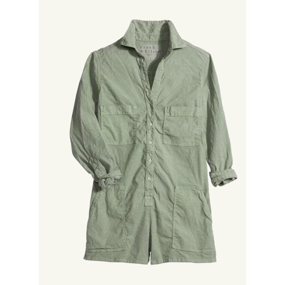 FRANK & EILEEN Sz XS Ireland Long Sleeve Shorts Playsuit Romper Sage Green - Picture 6 of 11